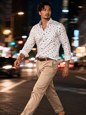 Visconti Black Hat Print Button-Down Shirt – Size Large